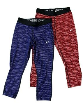 S Nike Dri-FIT Women’s 2 Piece Lot Bundle Pattern Cropped Leggings Purple & Red